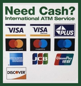 Cashing from the following credit cards is available