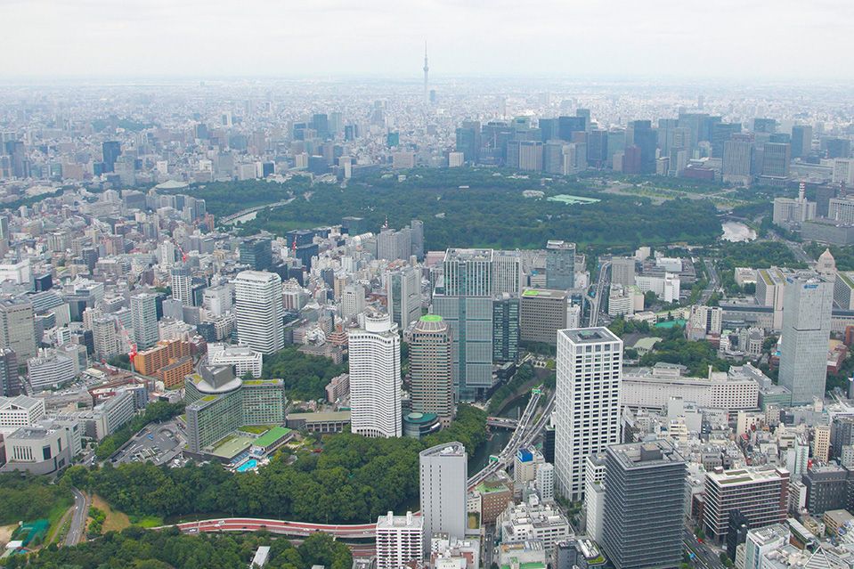 ホテルとその周辺の空撮写真