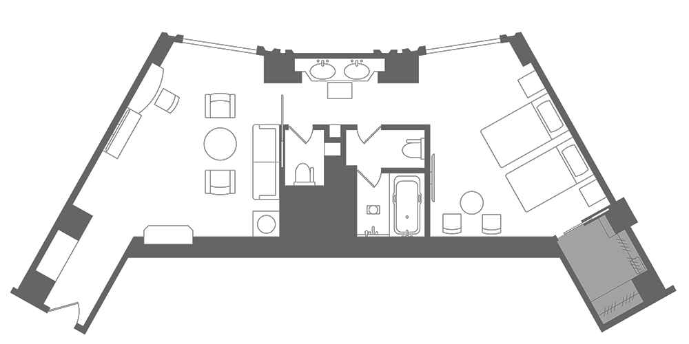2名利用時の間取り図（ハイフロア ガーデンタワースイート）